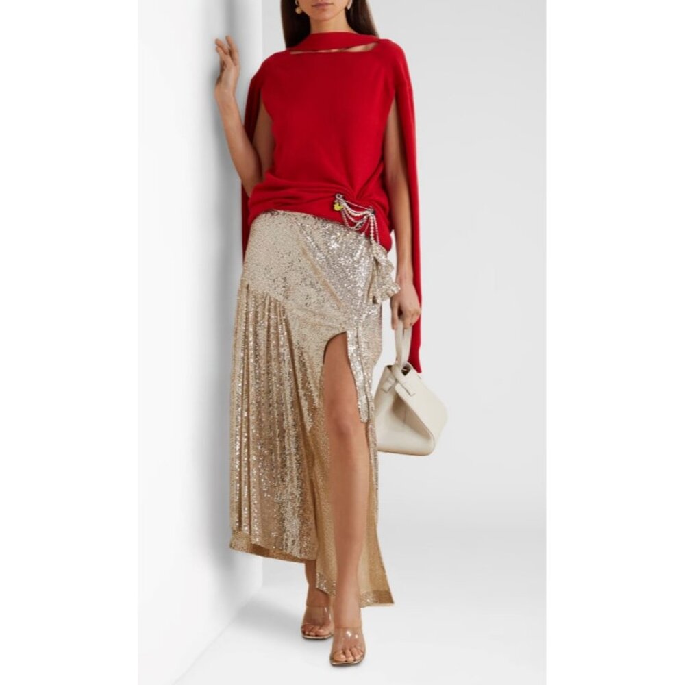 NWT $990 MERYLL ROGGE ASYMMETRIC SEQUINED TULLE MAXI SKIRT SIZE US 2 FR 34